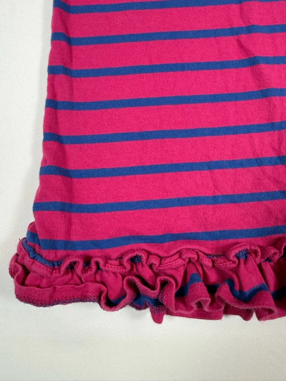 RALPH LAUREN Infant Pink Blue Striped Ruffle Hem Dress Baby Girl Size 12M Cotton